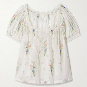 DÔEN Frederica lace-trimmed floral-print organic cotton-voile top Small